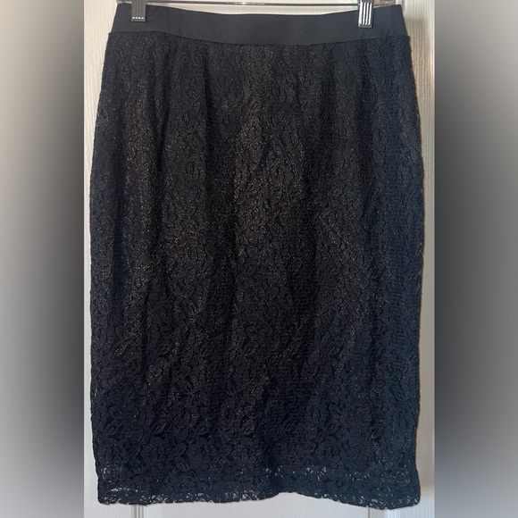 Cato NWT lace midi black & gold sparkles black stretchy waistband skirt - Picture 1 of 8